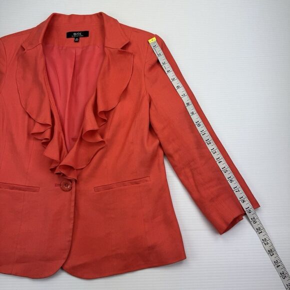 Eric Signature Coral Blazer Size 10 Linen Blend One Button Lined - Picture 8 of 9